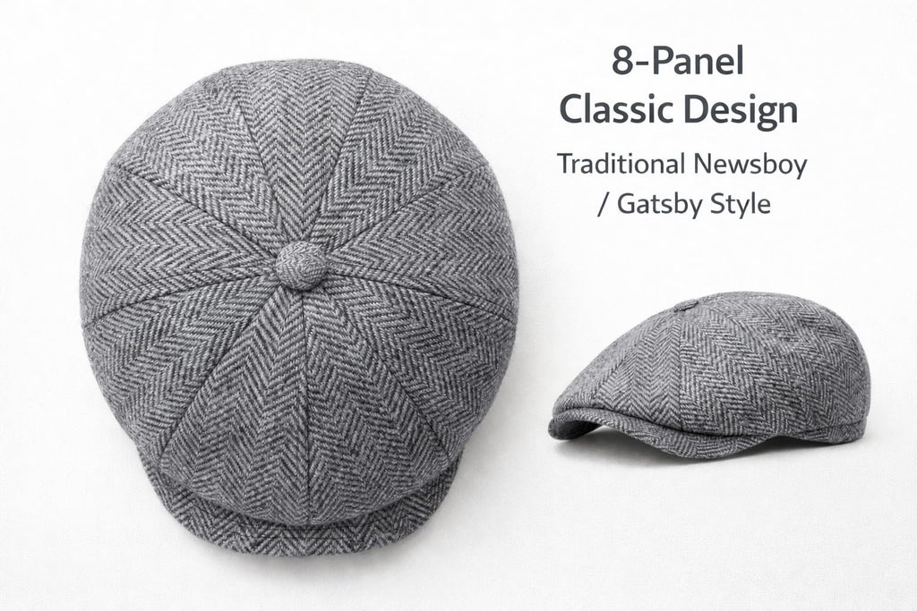 MAYAR STYLES® Men’s 8-Panel Flat Cap Newsboy Hat – Classic Herringbone Gatsby Cap, Structured Fit, Smart Casual British Style, Sizes S–XXL