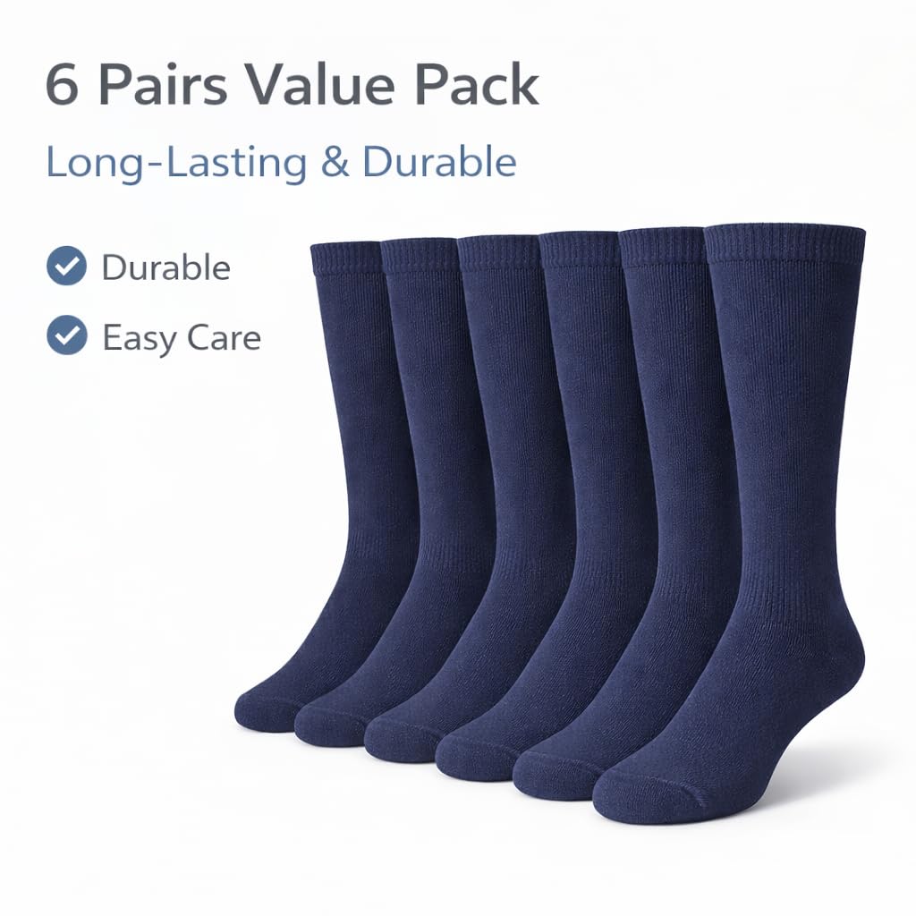 MAYAR STYLES® 6 Pairs Girls Kids Knee High School Socks Cotton Rich | Back to School Plain Long Socks | Uniform, Party & Daily Wear