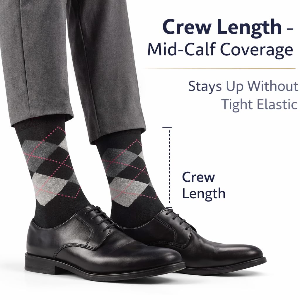 MAYAR STYLES Men’s Dress Socks Argyle Diamond Pattern | Crew Socks Size 6–11 (EU 39–45) | Cotton Blend Business & Formal Suit Socks | Stylish Patterned Socks | 6-Pack