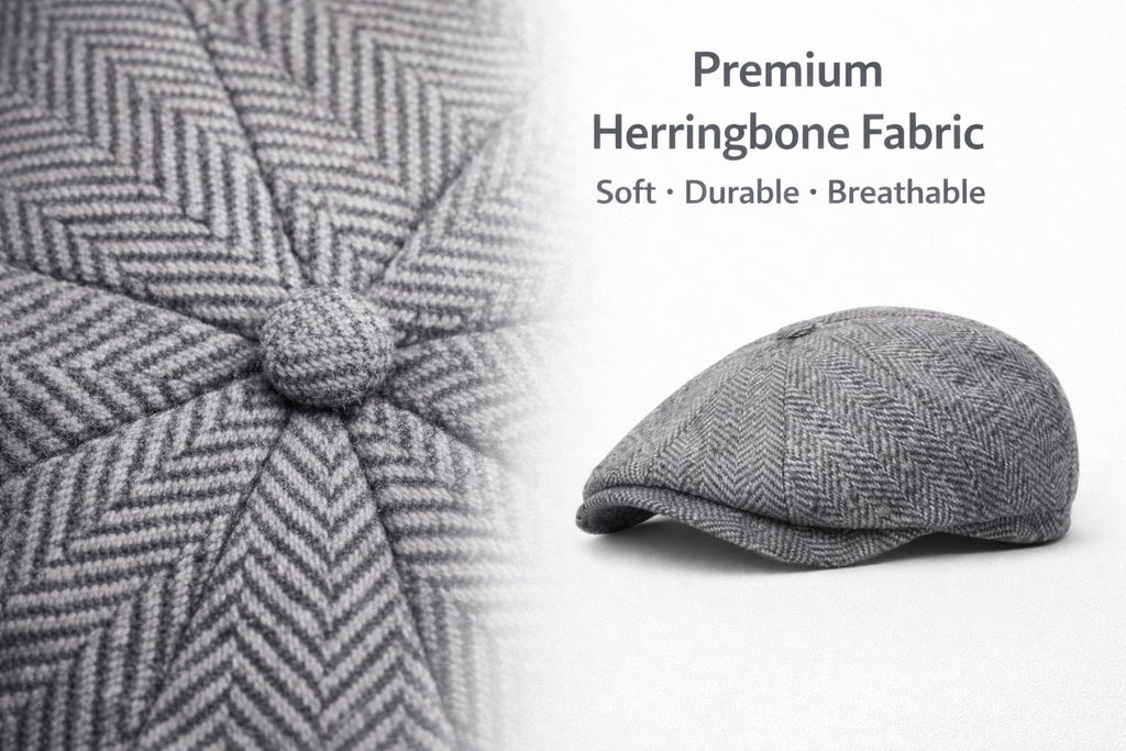 MAYAR STYLES® Men’s 8-Panel Flat Cap Newsboy Hat – Classic Herringbone Gatsby Cap, Structured Fit, Smart Casual British Style, Sizes S–XXL