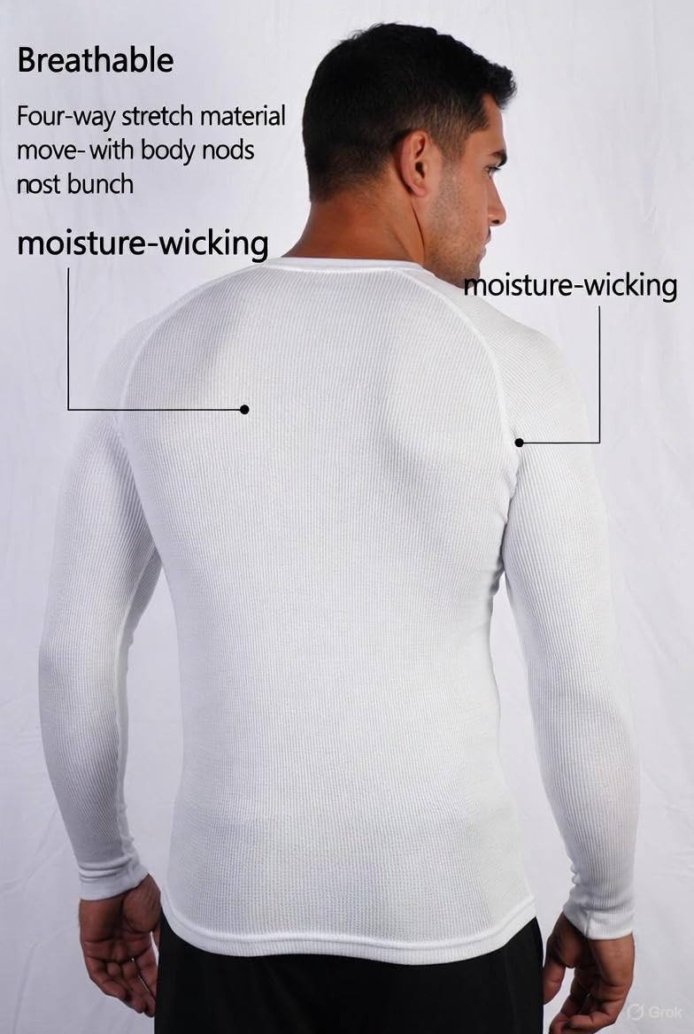 MAYAR STYLES Mens Thermals - Thermal Top for Men, Long Sleeve Thermal Tops Mens, Thermal Vests, Comfort Fit Thermal Shirt Men, 0.45 TOG, Cotton-Polyester Blend in Black, White, Charcoal, Small to XXL