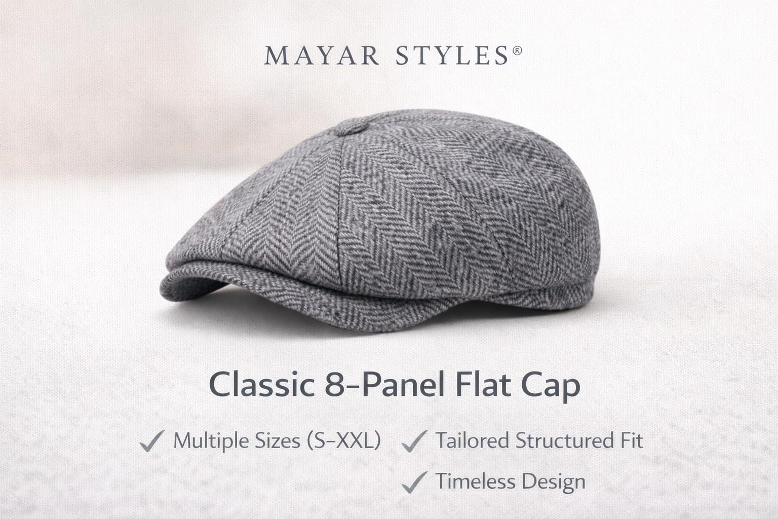 MAYAR STYLES® Men’s 8-Panel Flat Cap Newsboy Hat – Classic Herringbone Gatsby Cap, Structured Fit, Smart Casual British Style, Sizes S–XXL