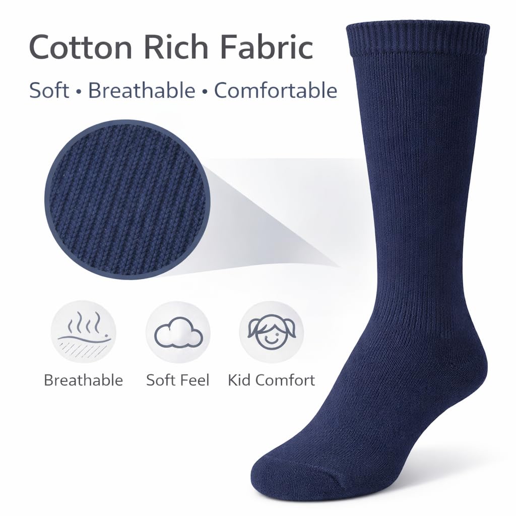 MAYAR STYLES® 6 Pairs Girls Kids Knee High School Socks Cotton Rich | Back to School Plain Long Socks | Uniform, Party & Daily Wear