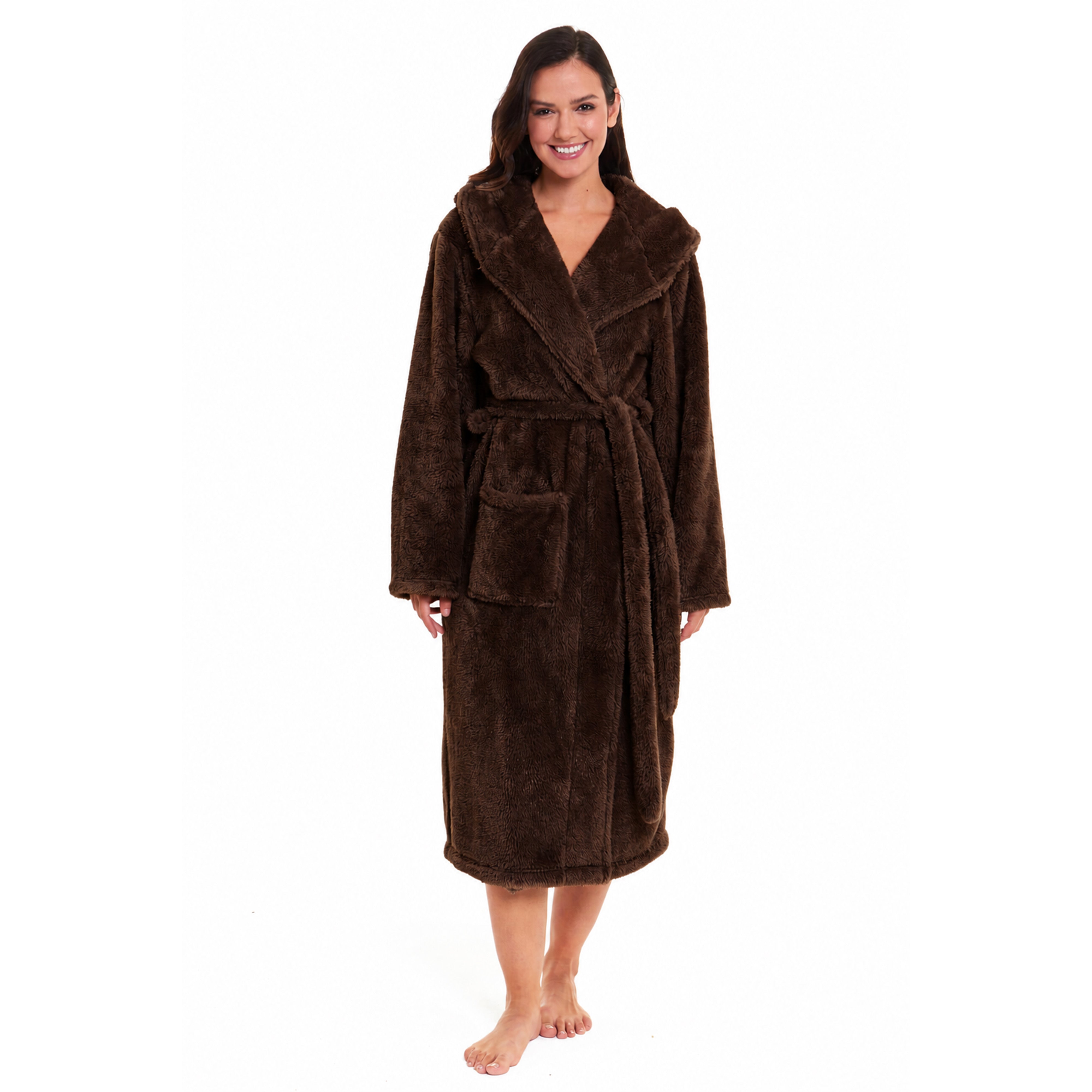 Daisy Dreamer Women's Fleece Hooded Robe Snuggle Touch Velvet-Soft Loungewear UK Sizes 8-22 Green Grey Pink Cozy Bath Spa Home