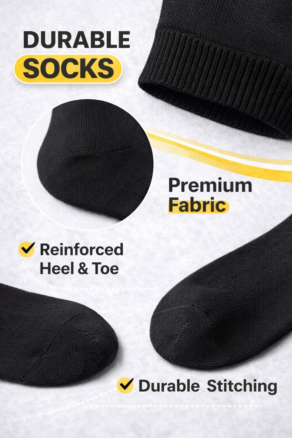 MAYAR STYLES® Black Crew Socks for Men – 5 Pairs Pack, 100% Cotton, Breathable Everyday Socks, UK Size 6–8