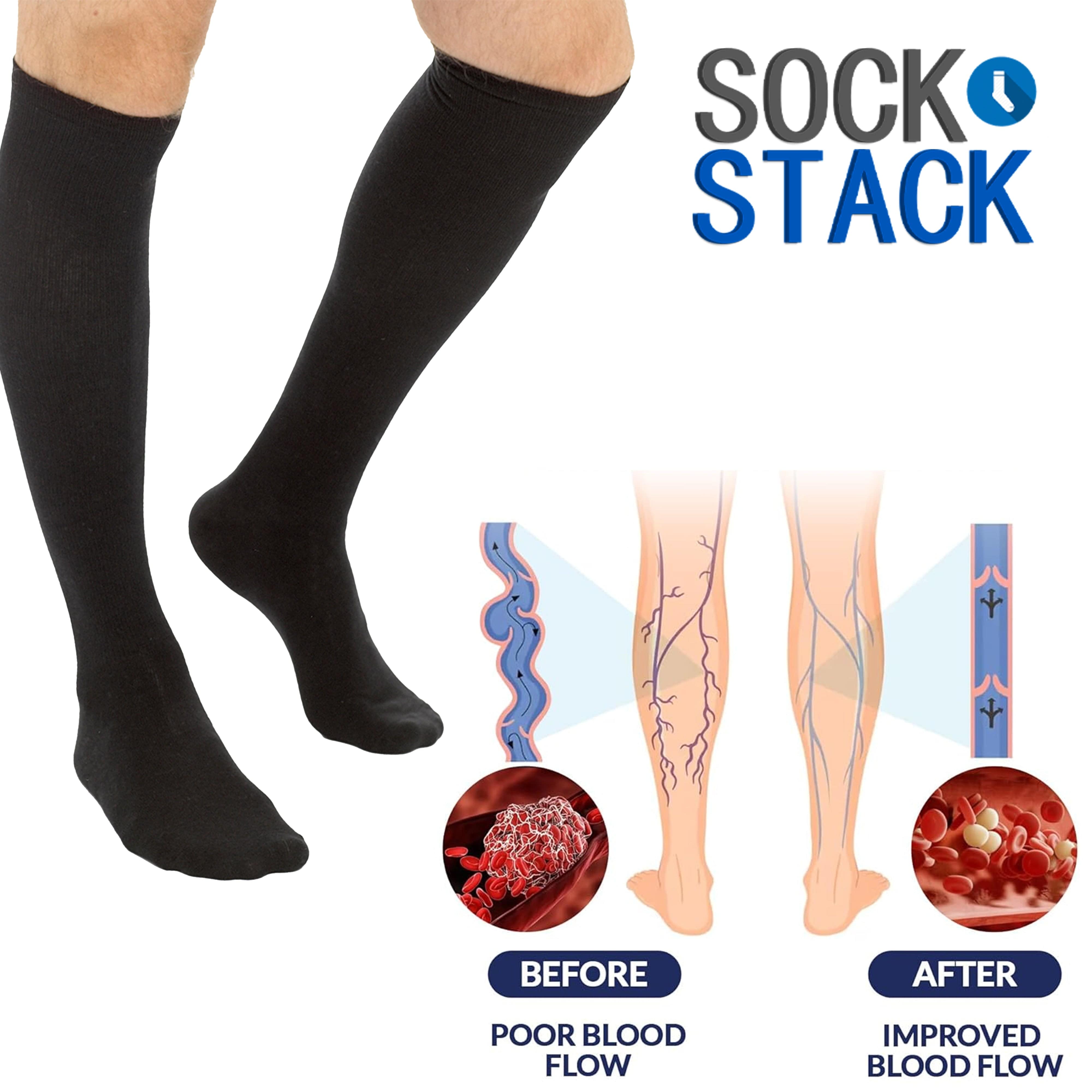 Sock Stack Travel Compression Socks 2 Pairs Unisex Knee-High Black Breathable Flight Socks for Circulation and Leg Support