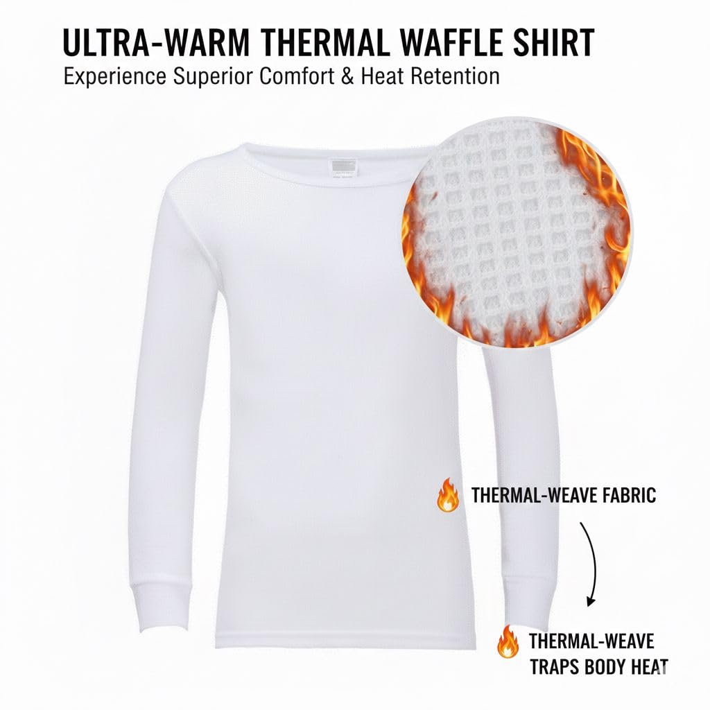 MAYAR STYLES Mens Thermals - Thermal Top for Men, Long Sleeve Thermal Tops Mens, Thermal Vests, Comfort Fit Thermal Shirt Men, 0.45 TOG, Cotton-Polyester Blend in Black, White, Charcoal, Small to XXL