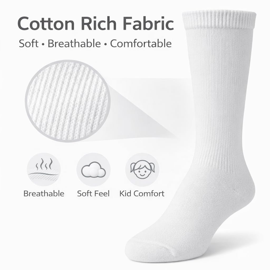 MAYAR STYLES® 6 Pairs Girls Kids Knee High School Socks Cotton Rich | Back to School Plain Long Socks | Uniform, Party & Daily Wear