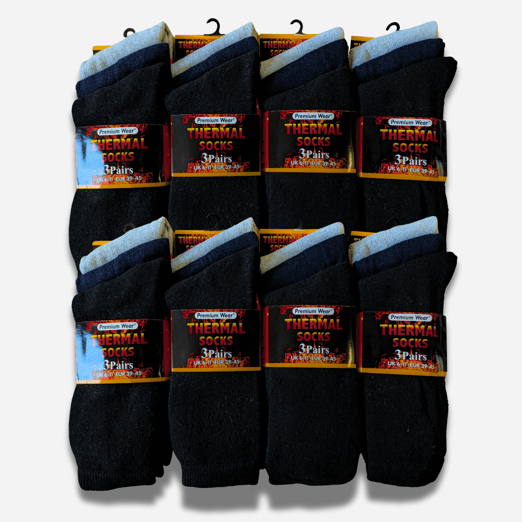 Heatwave Thermalwear Mens Black Thermal Socks 24 Pairs Double Brushed Knit Insulated For Cold Weather Work Boots Extra Warmth