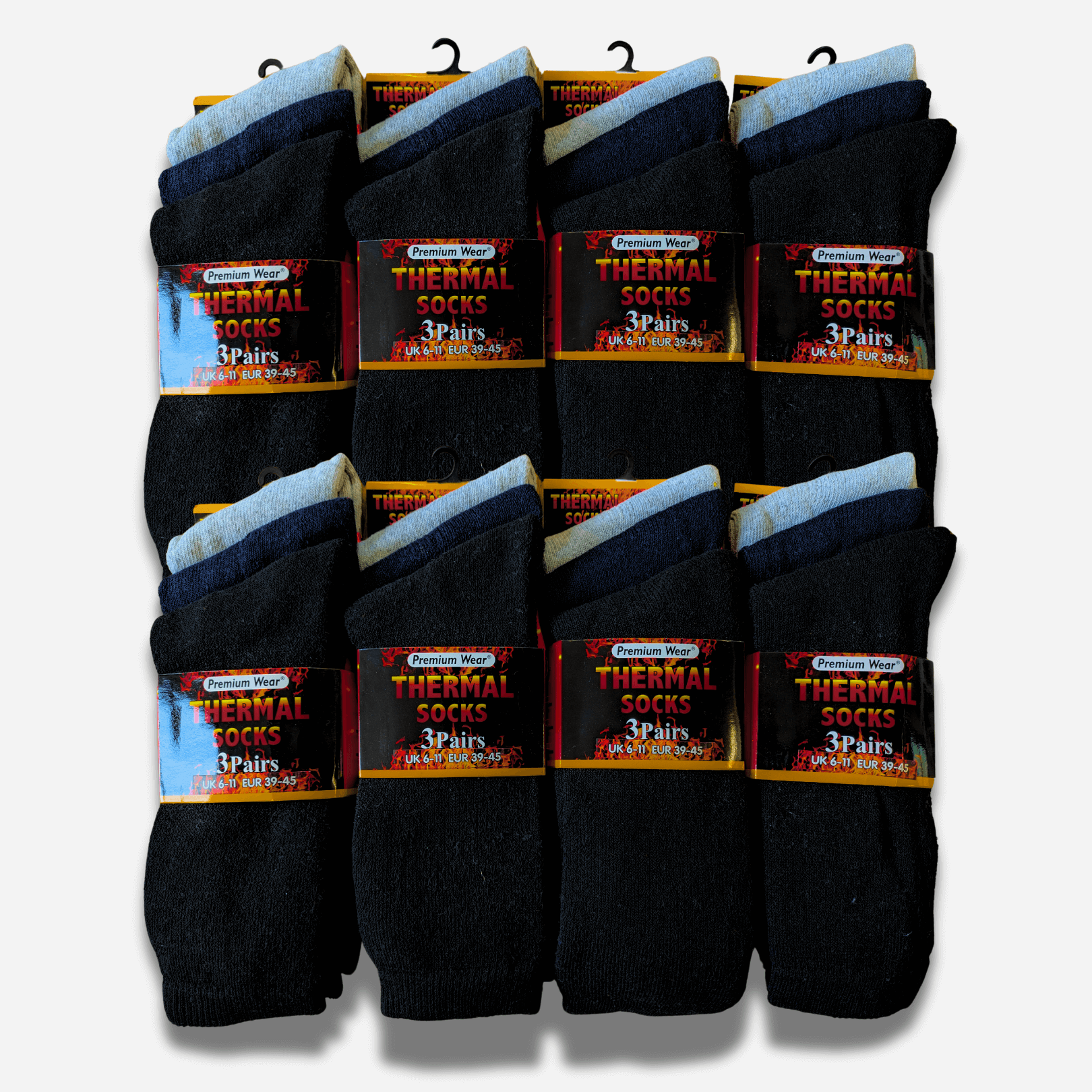 Heatwave Thermalwear Mens Black Thermal Socks 24 Pairs Double Brushed Knit Insulated For Cold Weather Work Boots Extra Warmth