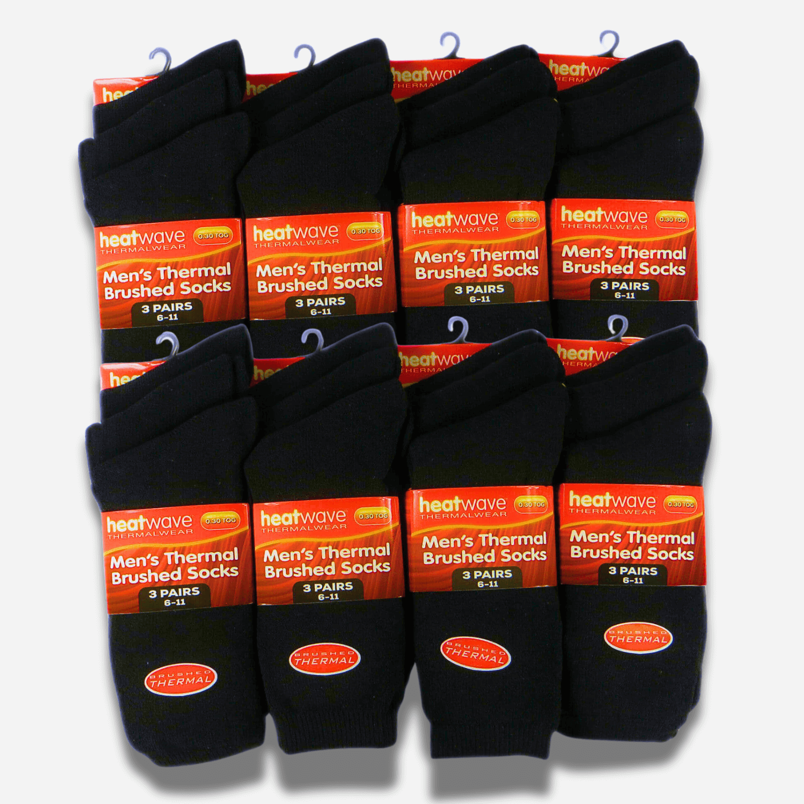 Heatwave Thermalwear Mens Black Thermal Socks 24 Pairs Double Brushed Knit Insulated For Cold Weather Work Boots Extra Warmth