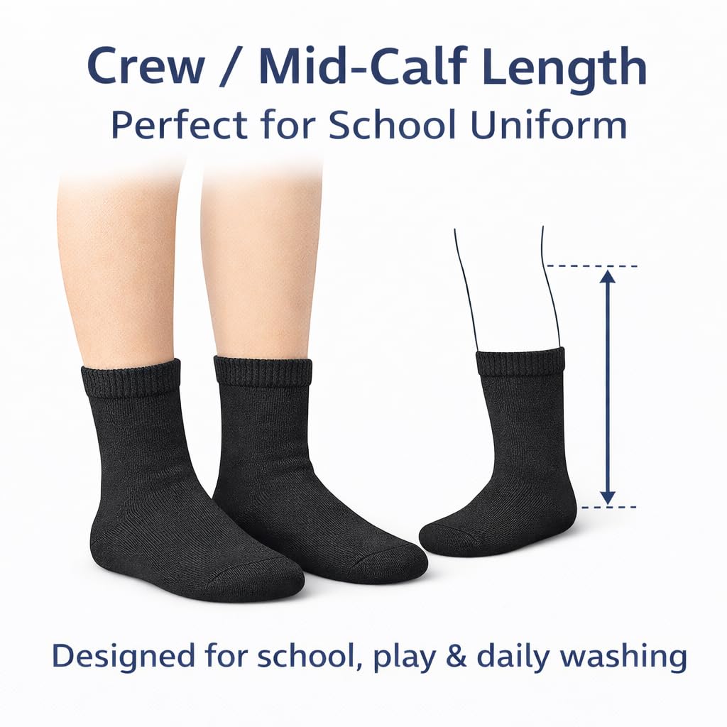 MAYAR STYLES® Unisex Girls Boys School Calf Socks Crew Mid-Calf Cotton Rich Everyday Socks, 6 Pairs