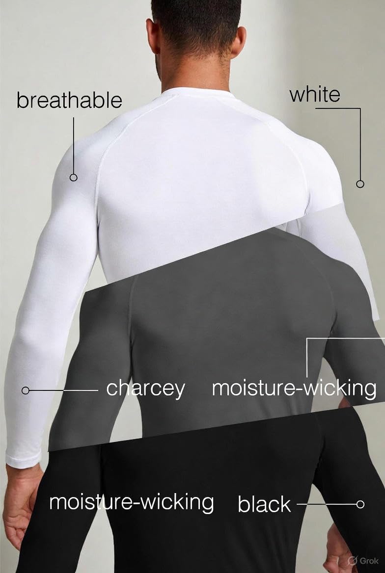 MAYAR STYLES Mens Thermals - Thermal Top for Men, Long Sleeve Thermal Tops Mens, Thermal Vests, Comfort Fit Thermal Shirt Men, 0.45 TOG, Cotton-Polyester Blend in Black, White, Charcoal, Small to XXL