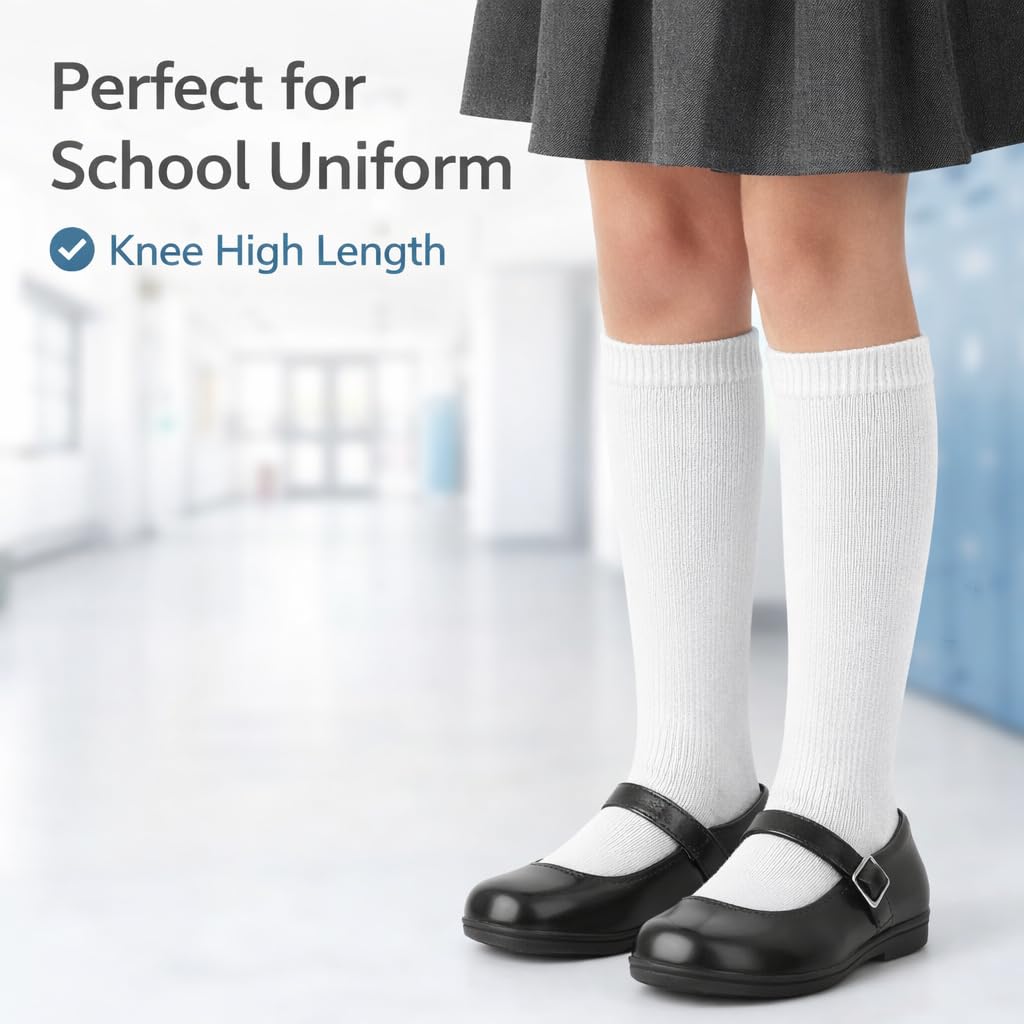 MAYAR STYLES® 6 Pairs Girls Kids Knee High School Socks Cotton Rich | Back to School Plain Long Socks | Uniform, Party & Daily Wear