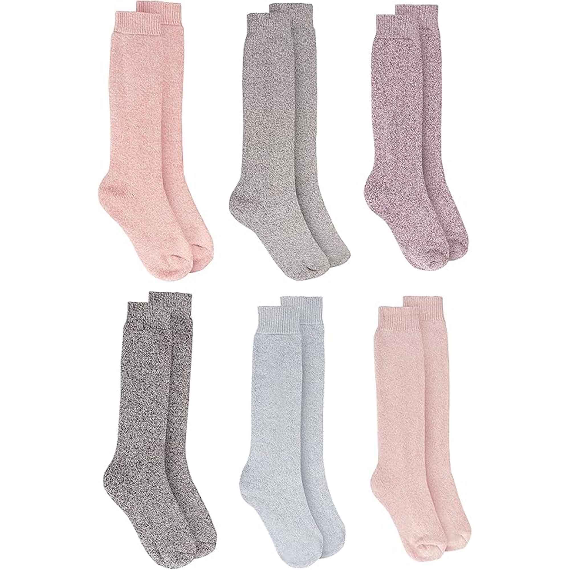 Sock Stack 3 Pairs Womens Wellington Boot Socks Thermal Wool Blend Knee High UK 4-8 EU 37-40 Moisture Wicking Assorted Colors