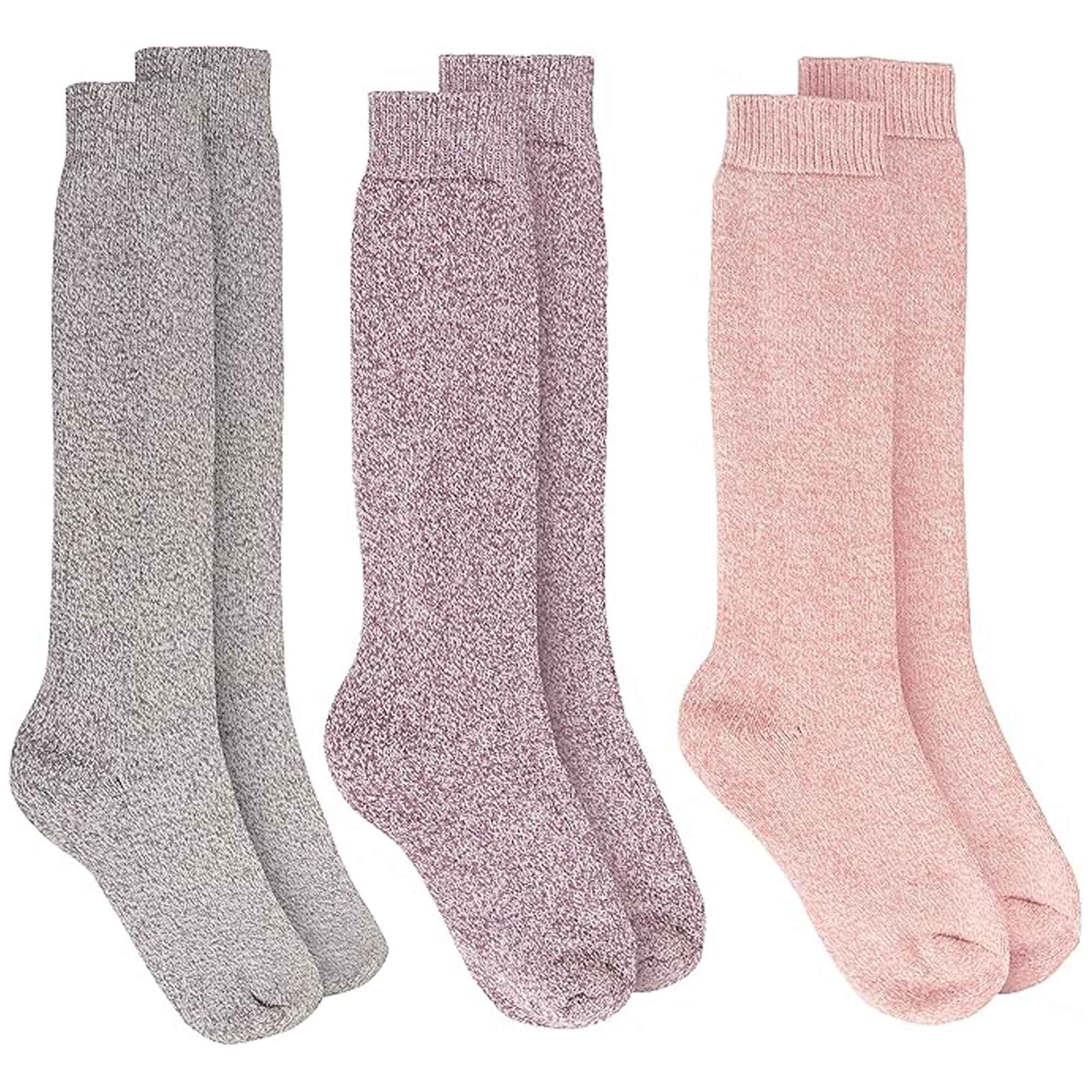 Sock Stack 3 Pairs Womens Wellington Boot Socks Thermal Wool Blend Knee High UK 4-8 EU 37-40 Moisture Wicking Assorted Colors