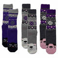 Sock Stack Women's Thermal Slipper Socks 3 Pairs Animal Designs Polar Bears And Kittens UK 4 To 7 EU 37 To 40 Warm Cozy Winter Wear For Home Use Soft Plush Lined
