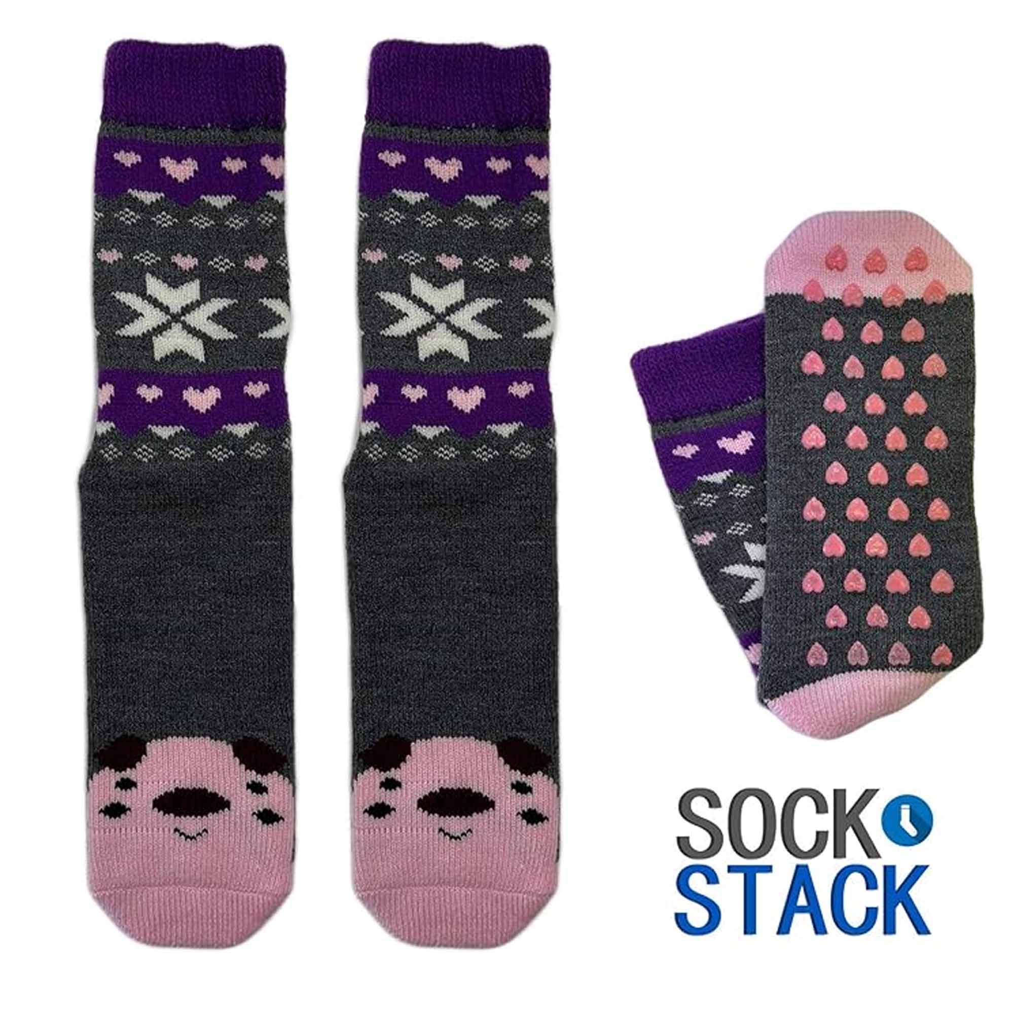 Sock Stack Women's Thermal Slipper Socks 3 Pairs Animal Designs Polar Bears And Kittens UK 4 To 7 EU 37 To 40 Warm Cozy Winter Wear For Home Use Soft Plush Lined