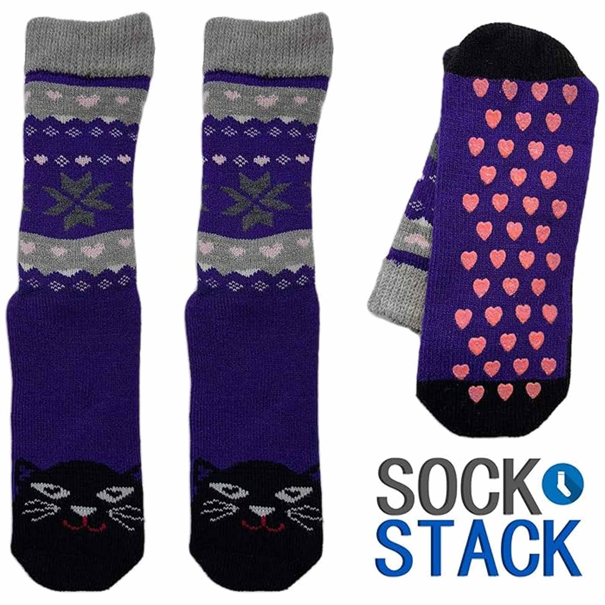 Sock Stack Women's Thermal Slipper Socks 3 Pairs Animal Designs Polar Bears And Kittens UK 4 To 7 EU 37 To 40 Warm Cozy Winter Wear For Home Use Soft Plush Lined