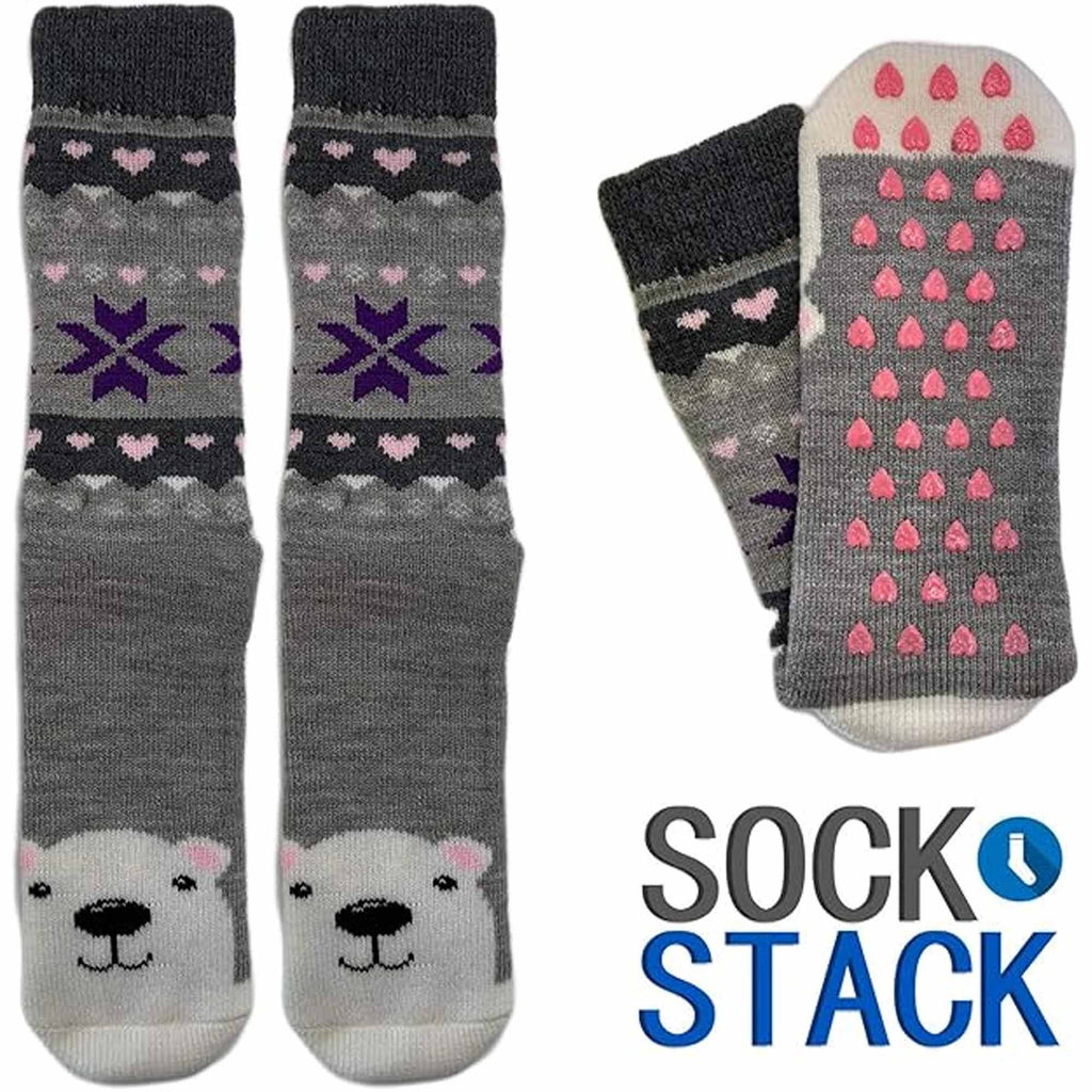 Sock Stack Women's Thermal Slipper Socks 3 Pairs Animal Designs Polar Bears And Kittens UK 4 To 7 EU 37 To 40 Warm Cozy Winter Wear For Home Use Soft Plush Lined