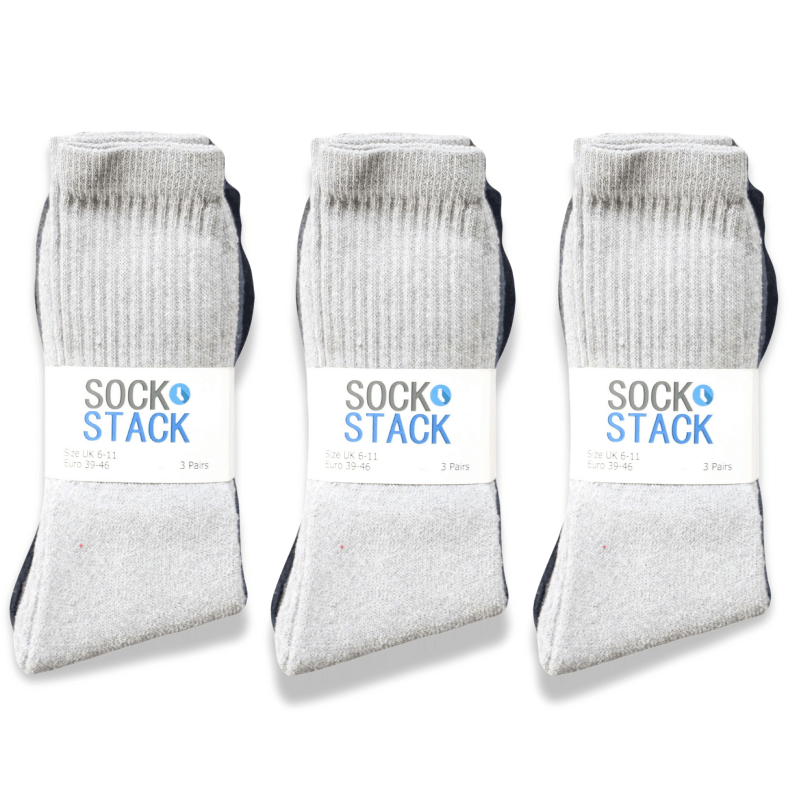 Sock Stack 30 Pairs Mens Cotton Rich Performance Sport Socks UK 6-11 Black Grey White Cushioned Anti-Blister Moisture-Wicking Breathable