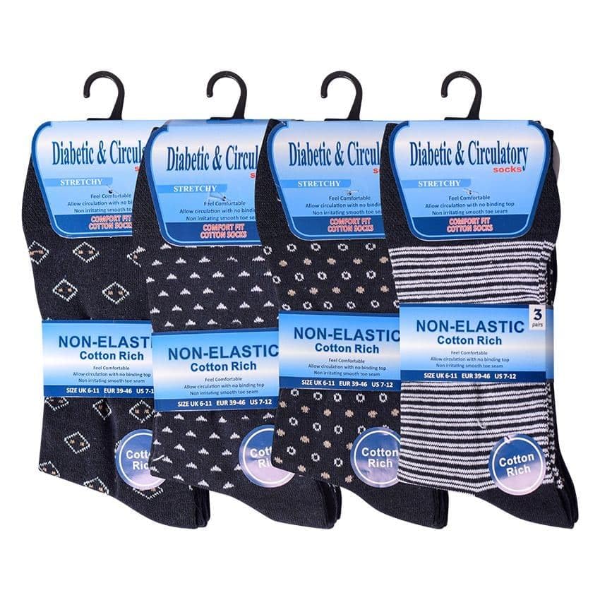 MAYAR STYLES Mens Diabetic Stripy Suit Socks, Non-Elastic Cotton Rich, UK 7-11, Stretchy Circulatory Socks