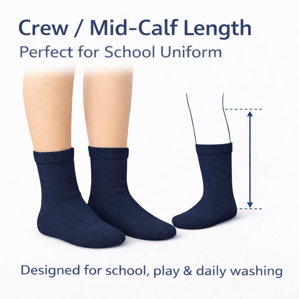 MAYAR STYLES® Unisex Girls Boys School Calf Socks Crew Mid-Calf Cotton Rich Everyday Socks, 6 Pairs