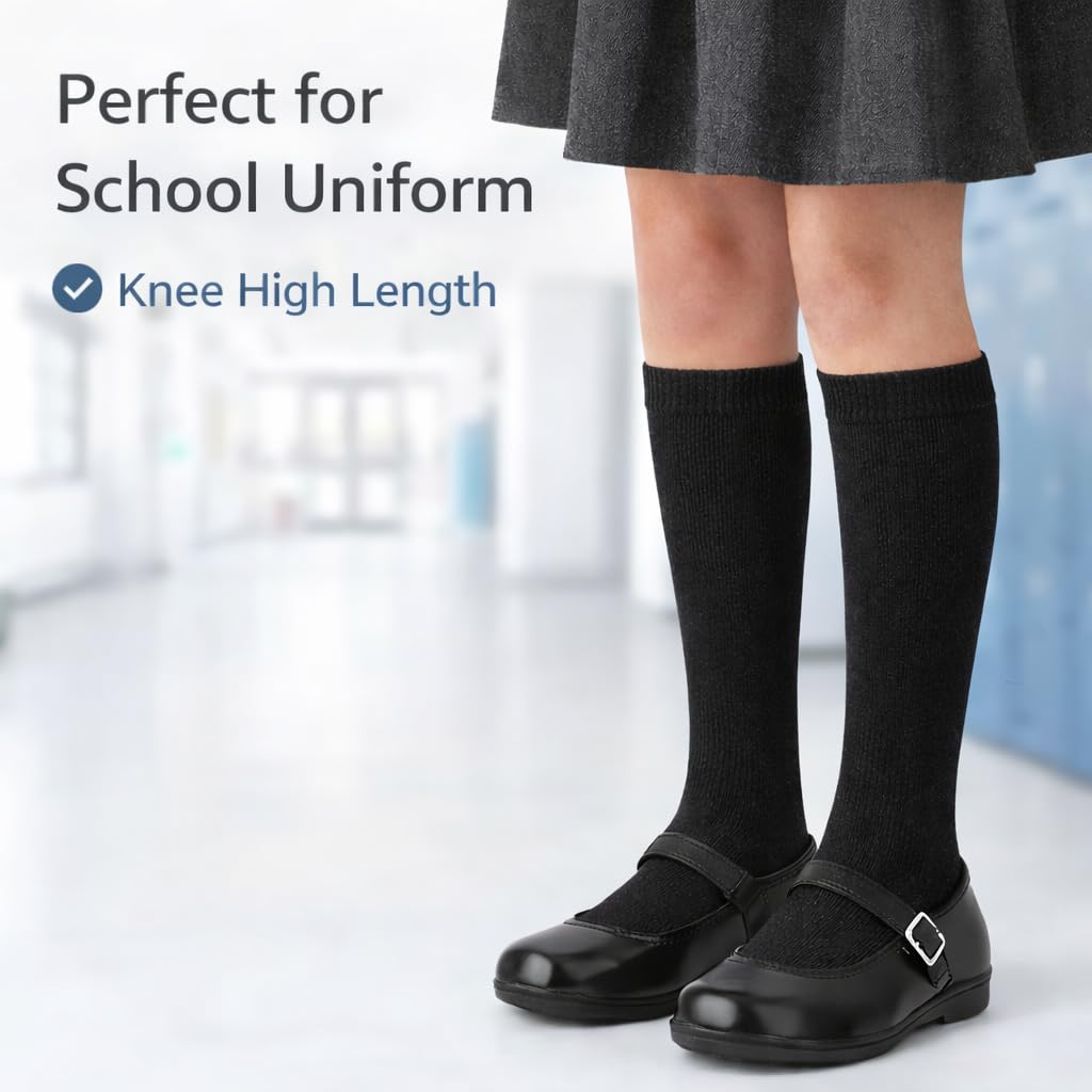 MAYAR STYLES® 6 Pairs Girls Kids Knee High School Socks Cotton Rich | Back to School Plain Long Socks | Uniform, Party & Daily Wear