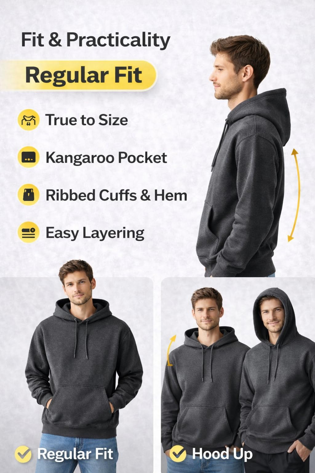MAYAR STYLES® Men’s Pullover Hoodie Plain Sweatshirt | Soft Warm Fleece Hoodie | Casual Everyday Hoody for Men | S–XXL | Black Grey Charcoal Navy Pink