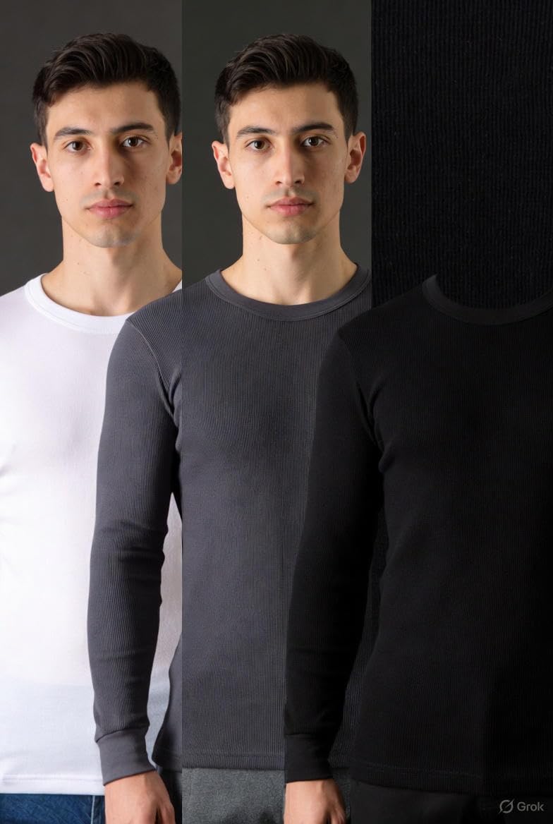 MAYAR STYLES Mens Thermals - Thermal Top for Men, Long Sleeve Thermal Tops Mens, Thermal Vests, Comfort Fit Thermal Shirt Men, 0.45 TOG, Cotton-Polyester Blend in Black, White, Charcoal, Small to XXL