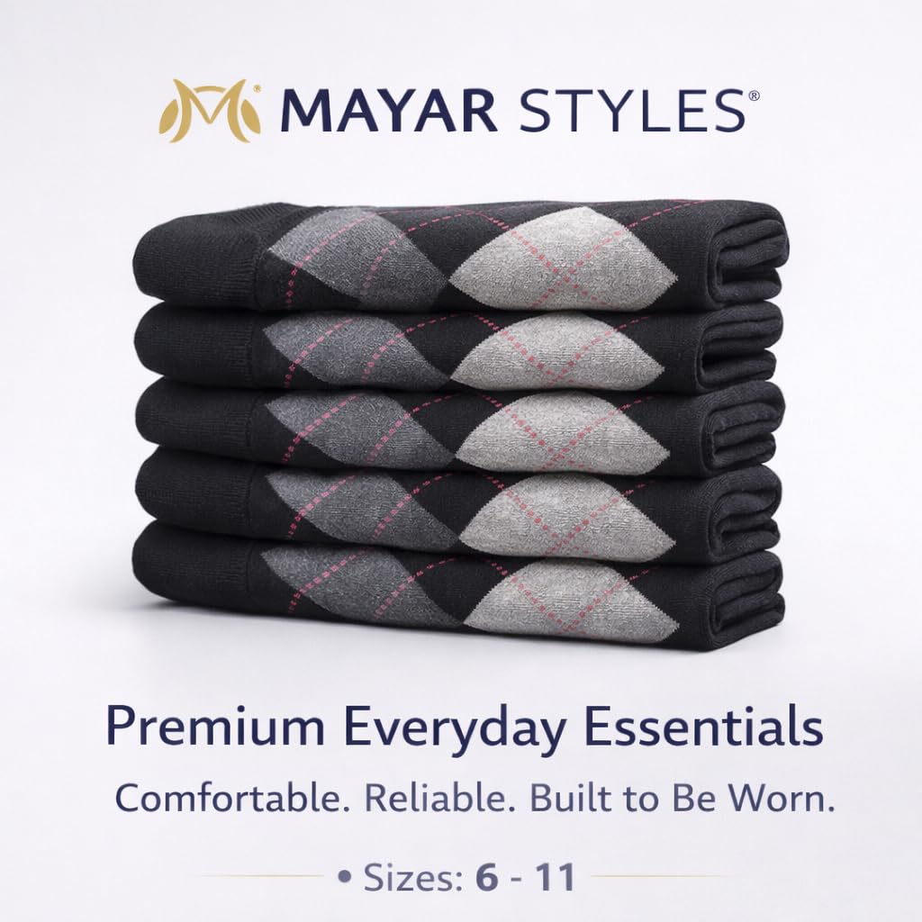 MAYAR STYLES Men’s Dress Socks Argyle Diamond Pattern | Crew Socks Size 6–11 (EU 39–45) | Cotton Blend Business & Formal Suit Socks | Stylish Patterned Socks | 6-Pack
