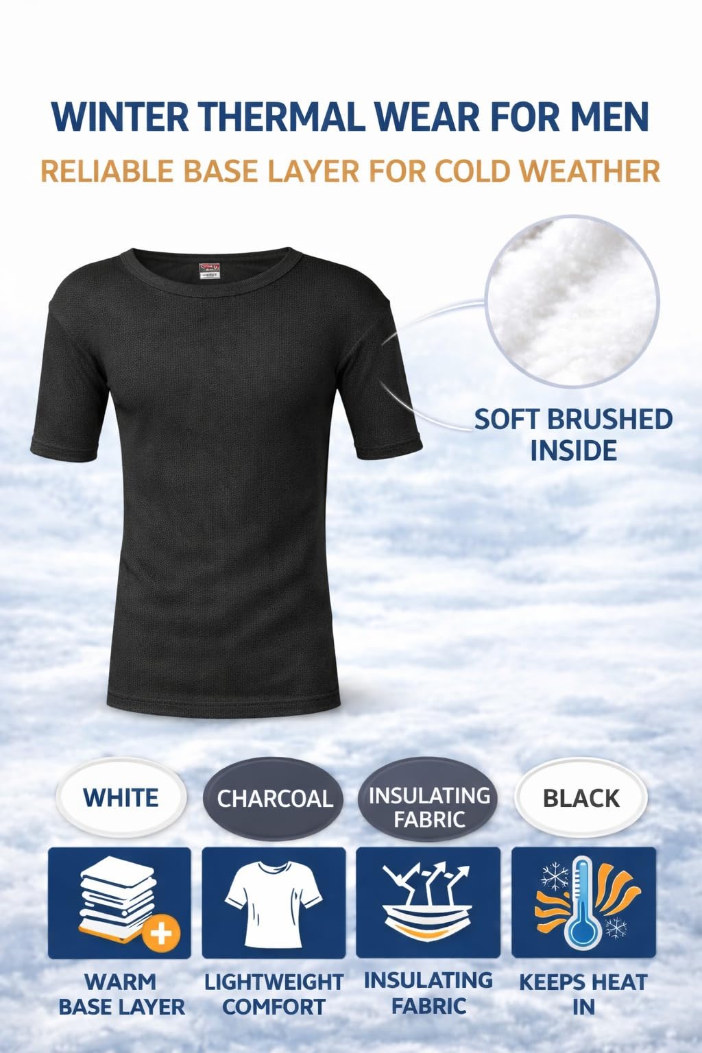 MAYAR STYLES® Men’s Thermal Short Sleeve Underwear Top – Warm Breathable Base Layer – Soft Cotton Blend Winter Thermal T-Shirt – Heat Retaining – S to XXL