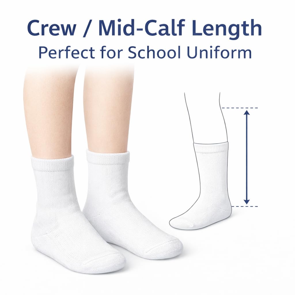 MAYAR STYLES® Unisex Girls Boys School Calf Socks Crew Mid-Calf Cotton Rich Everyday Socks, 6 Pairs