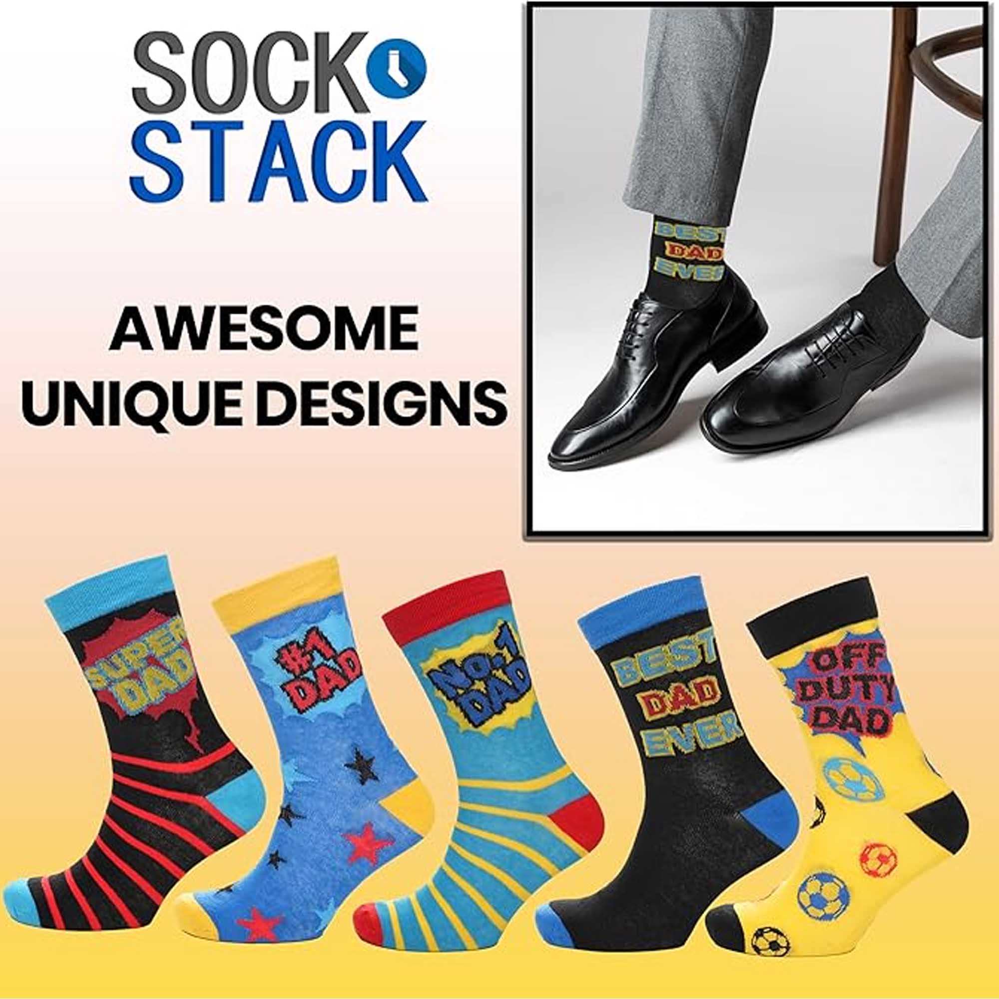 Sock Stack Mens Cotton Rich Novelty Dad Socks 5 Pack Colorful Breathable Crew Length Gift For Fathers Day Birthdays Ideal Gift For Dad