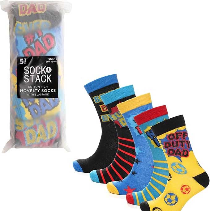 Sock Stack Mens Cotton Rich Novelty Dad Socks 5 Pack Colorful Breathable Crew Length Gift For Fathers Day Birthdays Ideal Gift For Dad