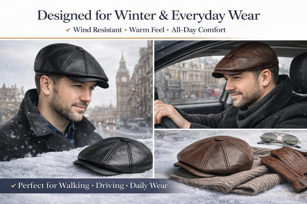 MAYAR STYLES® Men’s PU Leather Flat Cap 8 Panel Newsboy Baker Boy Hat | Classic Gatsby Peaked Cap | Winter Flatcap for Men Youth Boys | Black & Brown | Small–2XL