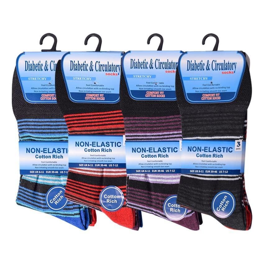 MAYAR STYLES Mens Diabetic Stripy Suit Socks, Non-Elastic Cotton Rich, UK 7-11, Stretchy Circulatory Socks