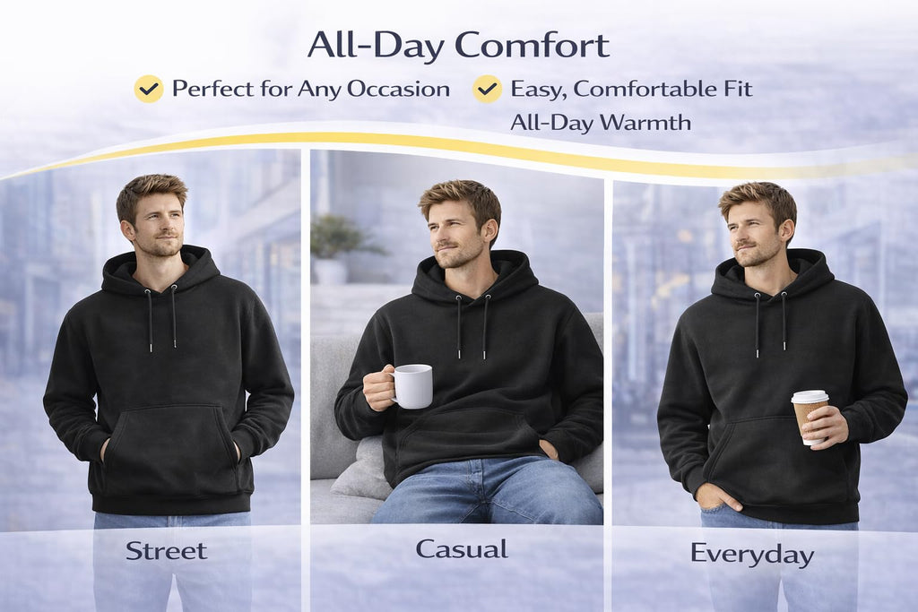MAYAR STYLES® Men’s Pullover Hoodie Plain Sweatshirt | Soft Warm Fleece Hoodie | Casual Everyday Hoody for Men | S–XXL | Black Grey Charcoal Navy Pink