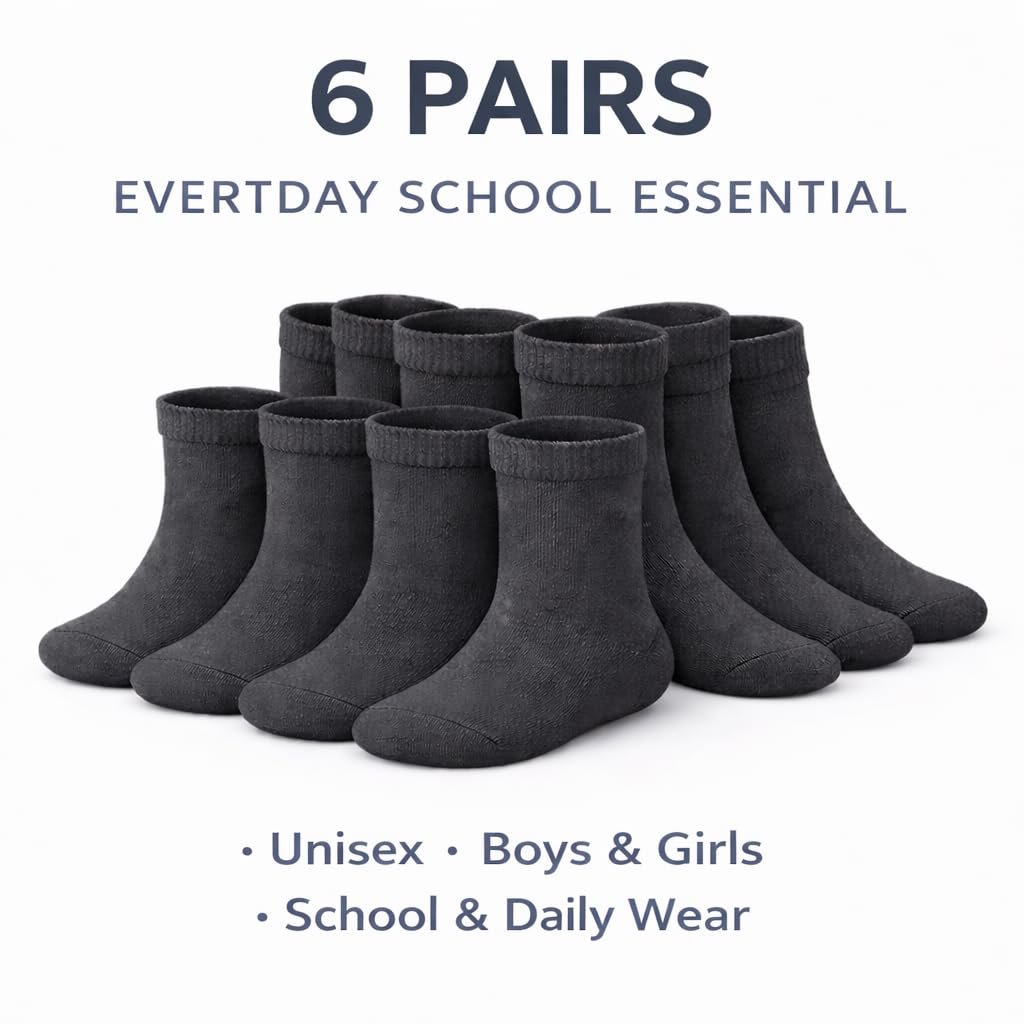 MAYAR STYLES® Unisex Girls Boys School Calf Socks Crew Mid-Calf Cotton Rich Everyday Socks, 6 Pairs