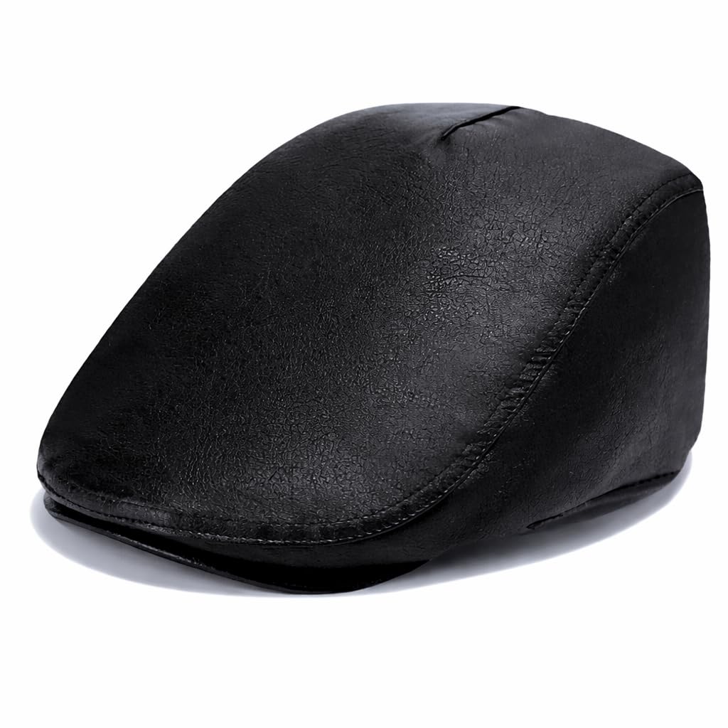 MAYAR STYLES® Men’s Black Leather Look Flat Cap – Classic Ivy Cap, One Size Fits All (57–61cm), Lightweight & Comfortable, Smart Casual Everyday Wear