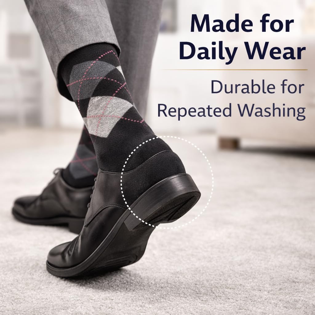 MAYAR STYLES Men’s Dress Socks Argyle Diamond Pattern | Crew Socks Size 6–11 (EU 39–45) | Cotton Blend Business & Formal Suit Socks | Stylish Patterned Socks | 6-Pack