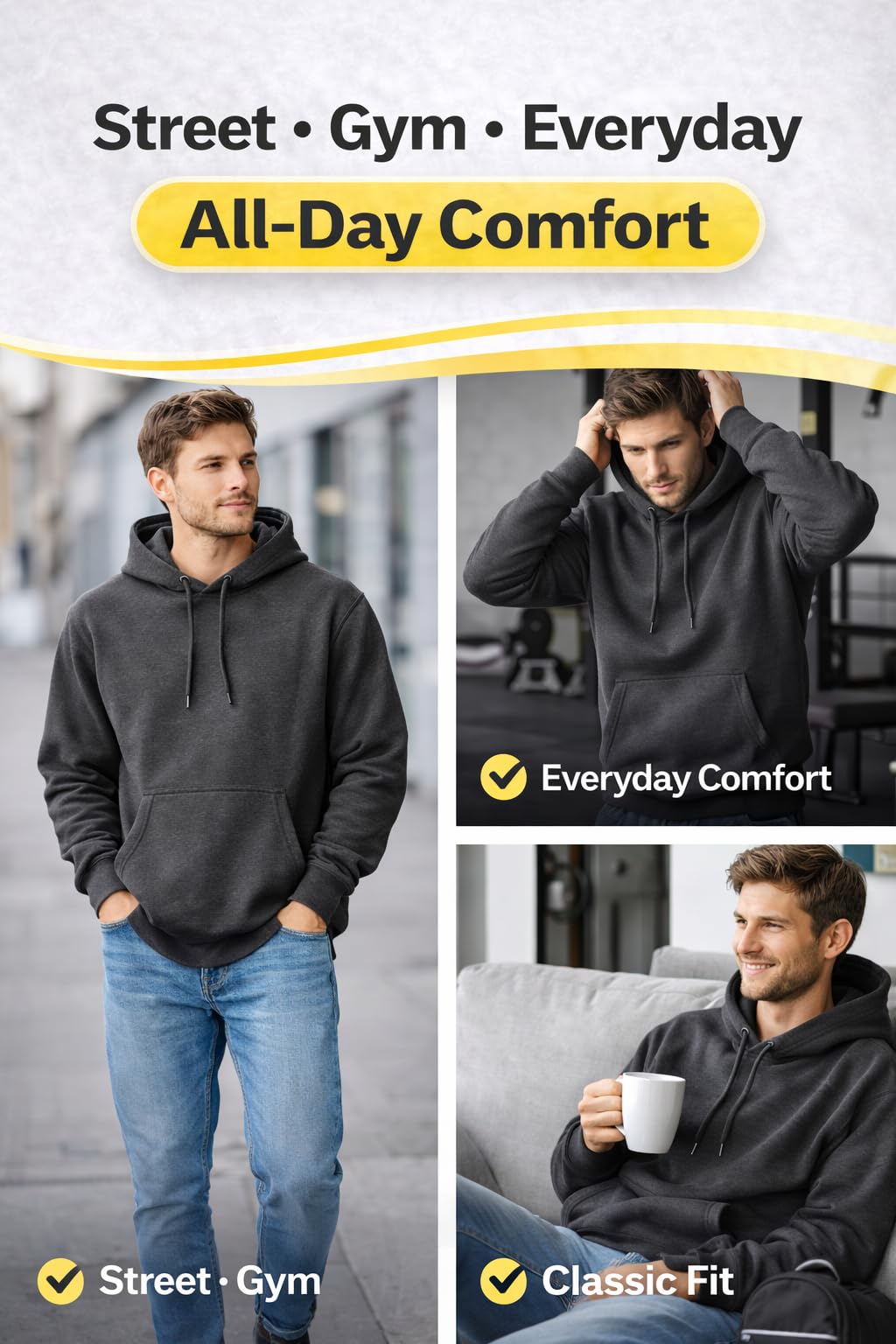 MAYAR STYLES® Men’s Pullover Hoodie Plain Sweatshirt | Soft Warm Fleece Hoodie | Casual Everyday Hoody for Men | S–XXL | Black Grey Charcoal Navy Pink