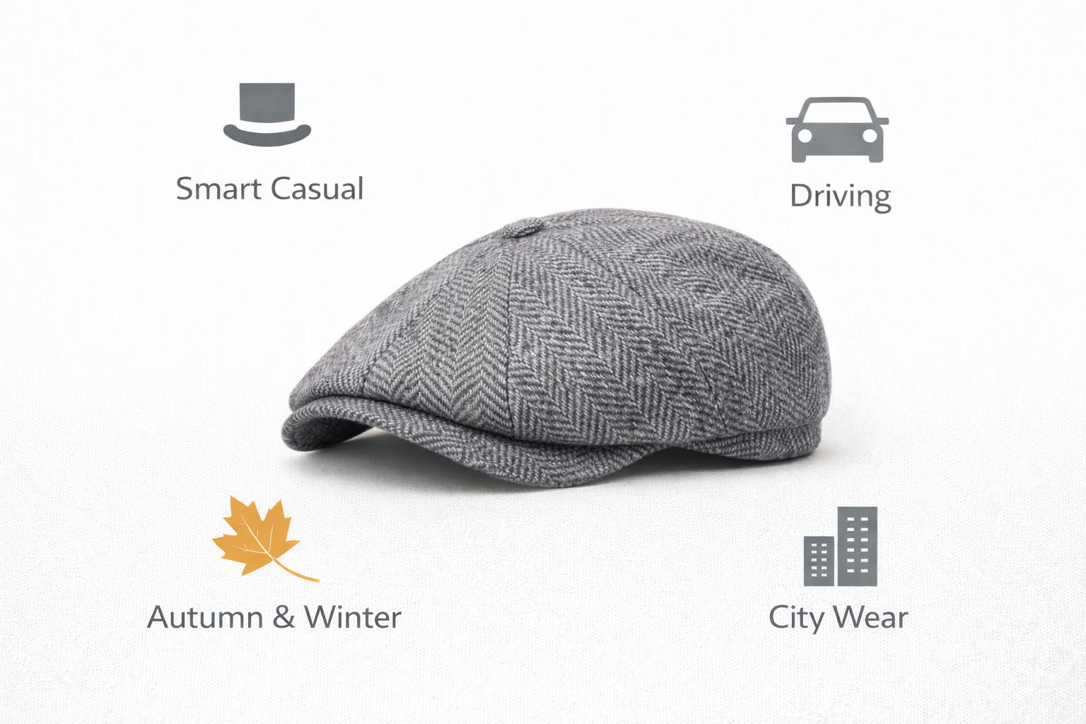 MAYAR STYLES® Men’s 8-Panel Flat Cap Newsboy Hat – Classic Herringbone Gatsby Cap, Structured Fit, Smart Casual British Style, Sizes S–XXL