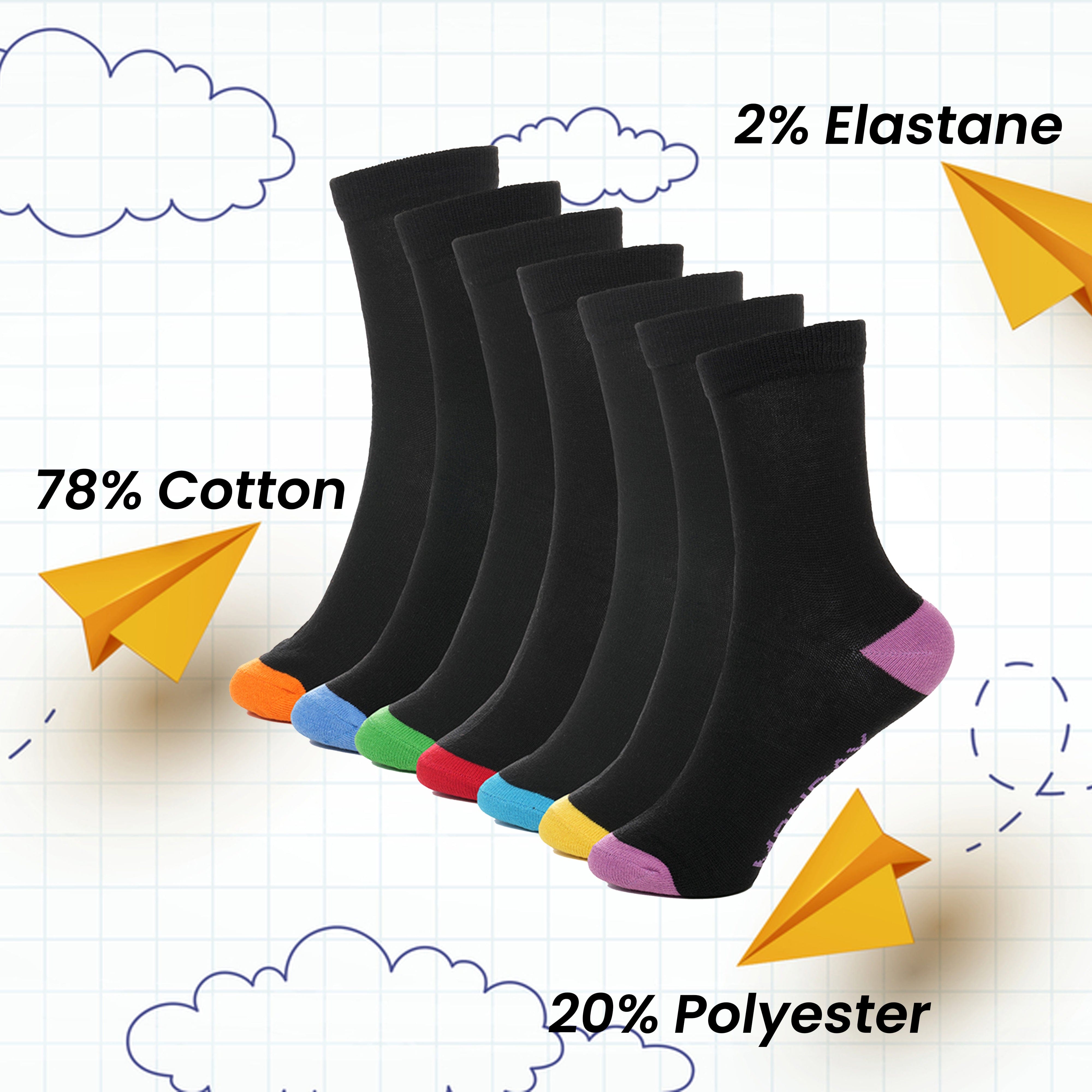 Sock Stack Days Of The Week Socks 7 Pack Cotton Rich Black With Multi Color Heel And Toe Unisex For Kids And Adults Everyday Wear