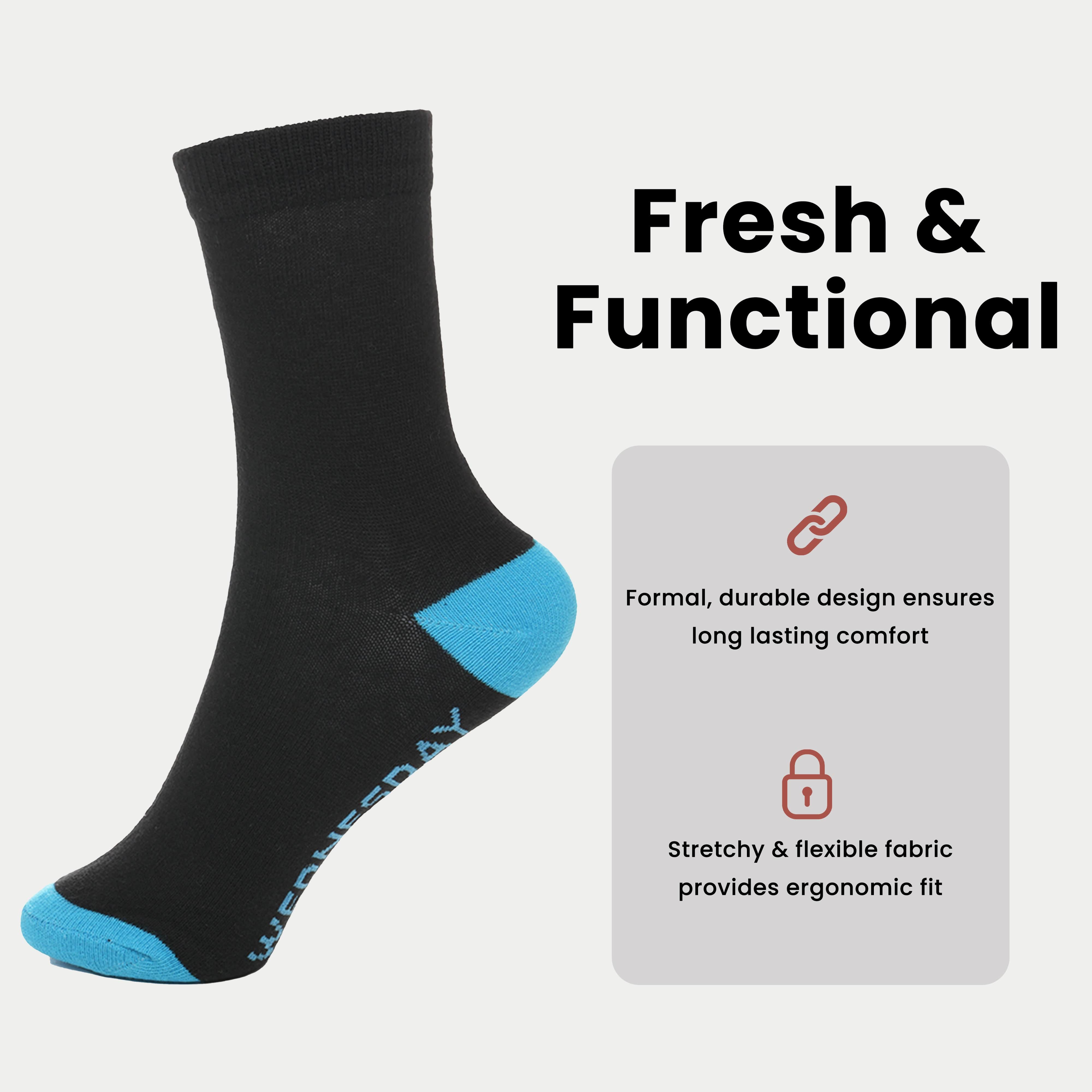 Sock Stack Days Of The Week Socks 7 Pack Cotton Rich Black With Multi Color Heel And Toe Unisex For Kids And Adults Everyday Wear
