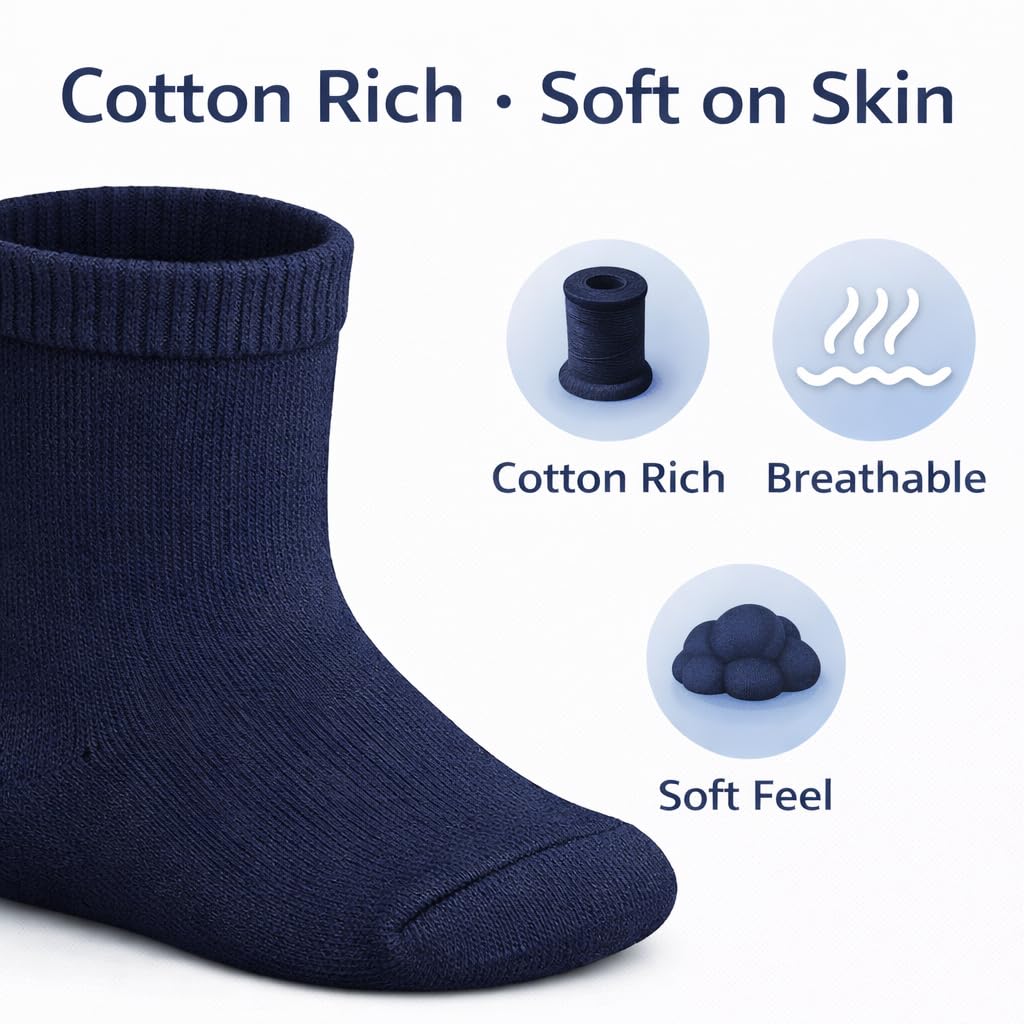 MAYAR STYLES® Unisex Girls Boys School Calf Socks Crew Mid-Calf Cotton Rich Everyday Socks, 6 Pairs