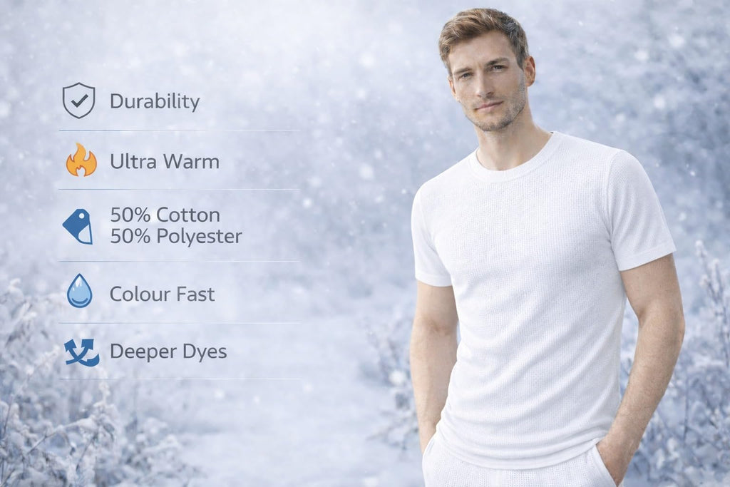MAYAR STYLES® Men’s Thermal Short Sleeve Underwear Top – Warm Breathable Base Layer – Soft Cotton Blend Winter Thermal T-Shirt – Heat Retaining – S to XXL