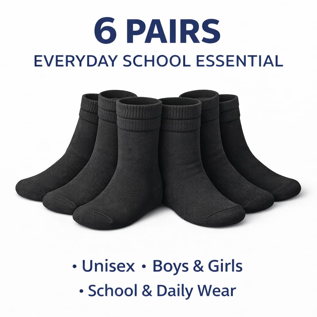 MAYAR STYLES® Unisex Girls Boys School Calf Socks Crew Mid-Calf Cotton Rich Everyday Socks, 6 Pairs