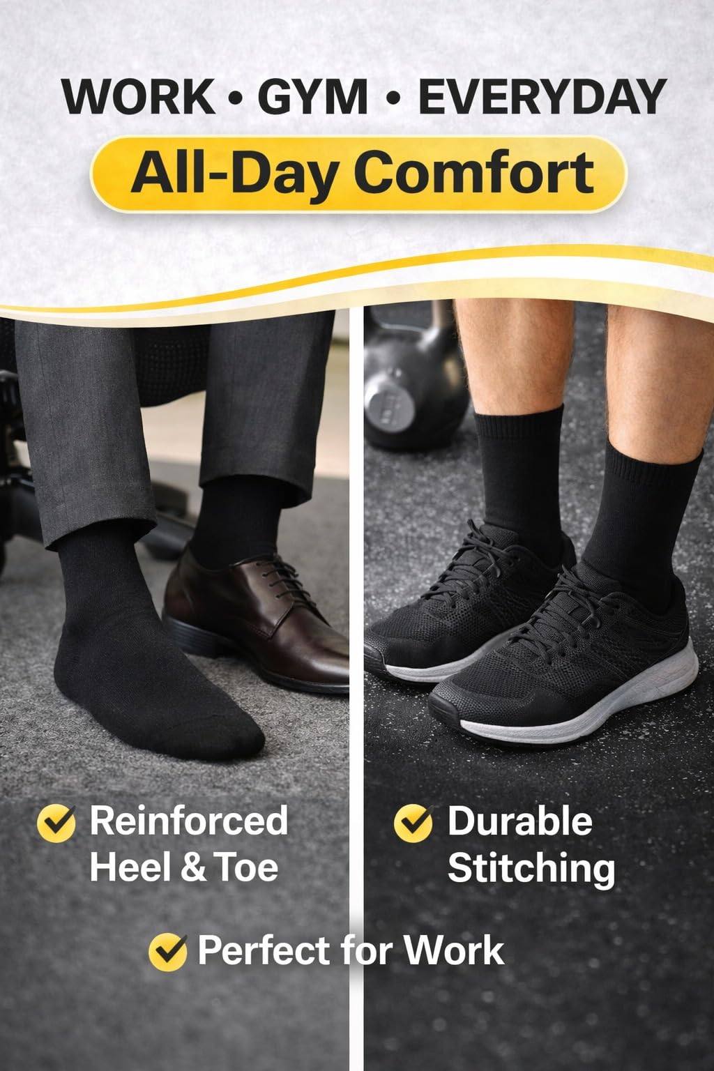 MAYAR STYLES® Black Crew Socks for Men – 5 Pairs Pack, 100% Cotton, Breathable Everyday Socks, UK Size 6–8
