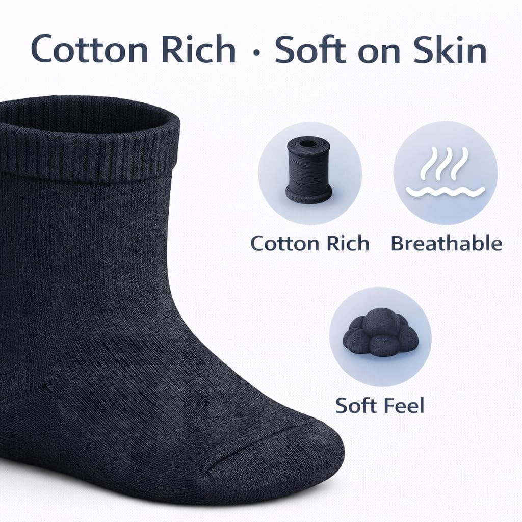 MAYAR STYLES® Unisex Girls Boys School Calf Socks Crew Mid-Calf Cotton Rich Everyday Socks, 6 Pairs